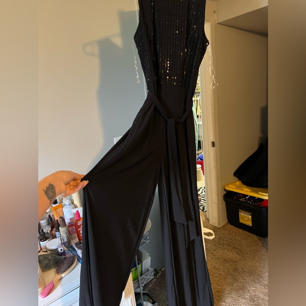 NIPÓN Boutique Black Sequin Sleeveless Jumpsuit size 4 new!